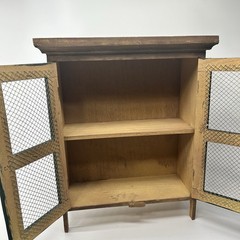 Antique 1890’s Hand-Painted Wooden Mini Cabinet Fruit Motifs Wire Mesh Doors.