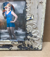 VTG 11″ Sq. Photo 5×7 Tin Ceiling Metal Shabby Mocha Picture Frame Old 917-26B