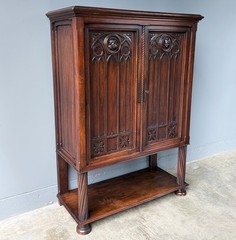 Large Antique French Gothic Revival Cabinet Highly Carved in Walnut Wood