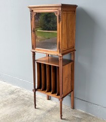 French Antique Narrow Walnut Bookcase/Display Case with Locking Door