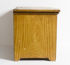 17″W, Antique 1930s small Children’s 2 door Cabinet, faux wood grain painted.