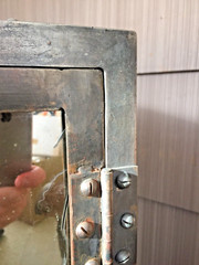 antique vintage industrial metal cabinet shelf workshop record storage iron
