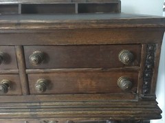 Antique “CLARK’S ONT” Oak Spool Cabinet, 4 Drawers, Slant top desk.  EXC COND