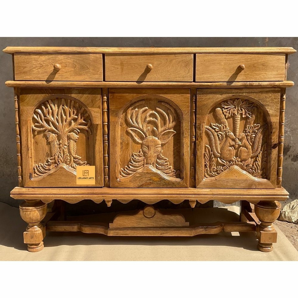 Home Decorative Unique Hand Curved Wood Inlay Buffet Table , Animal Hand Curved