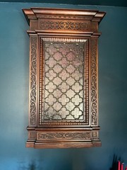 Antique Wall Cabinet Secret Compartment Hidden Drawer Carved Wood Glass Door