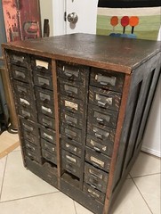 1920’s Yawman & Erbe 36 Drawer Parts Chest, Oak Cabinet, Japanned Metal Drawers
