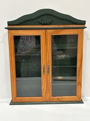 Vtg Hanging Wall Cabinet Glass Doors Display Shelves Cottagecore Green
