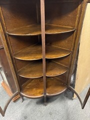 VICTORIAN BOWED GLASS OAK CORNER CHINA CABINET