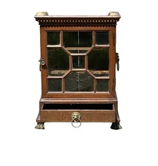 ANTIQUE GEORGE III OAK SPECIMEN OR VALUABLES CABINET WITH LION’S HEAD MOUNTS