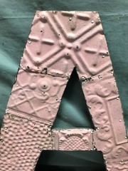 Decorative Salvage Tin Ceiling 16″ Patchwork Pink Metal VTG Letter A 1786-24B