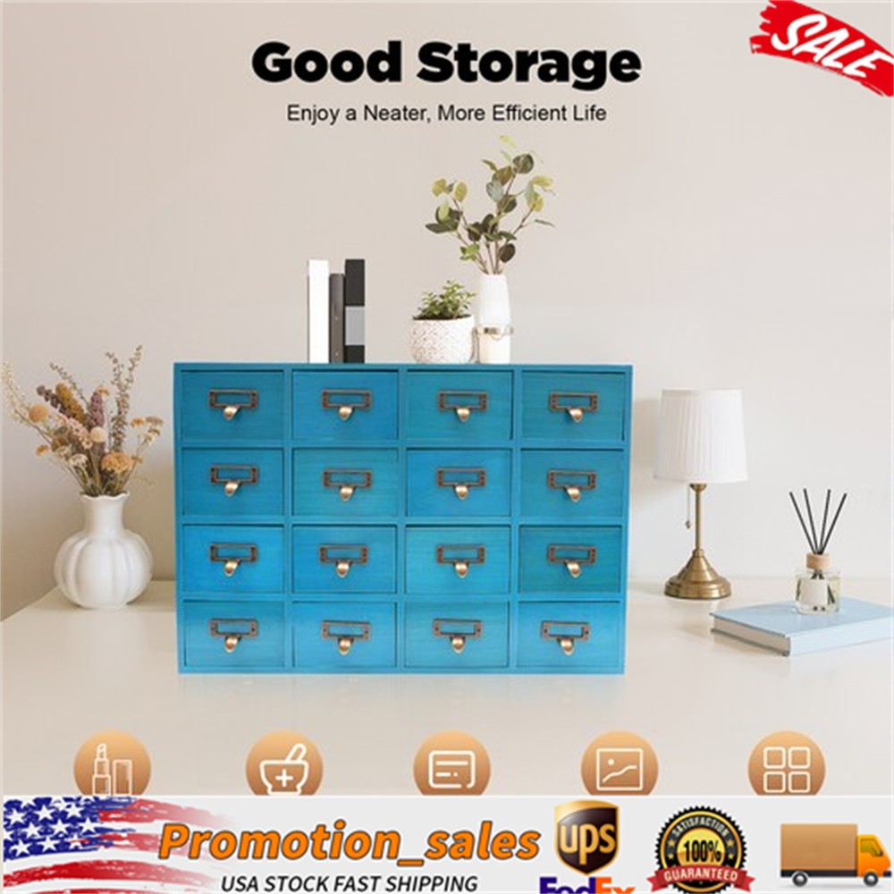 16 Drawer Storage Box,Wooden Storage Cabinet,Vintage Apothecary Curio Cabinet,