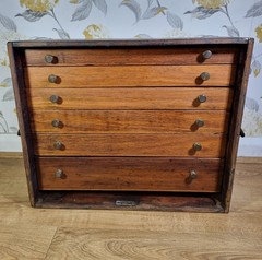Large Vintage Collector Cabinet Table Top Drawers Engineer Watchmaker Tool Chest