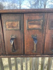 Antique Yawman & Erbe apothecary file cabinet library card catalog storage box