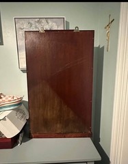 Vintage China cabinet Curio Locking Glass door Wall mount 18 shelves Mirror Back