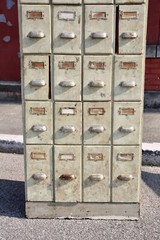 Antique File Cabinet apothecary wood drawer organizer vintage Book Ledger Holder