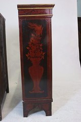 19th Century Gorgeous Pair Dutch Colonial Oxblood Floral Motif Cabinets-Proven.