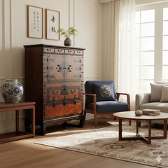 Oriental Brown Black Hardware Drawers Accent Storage Cabinet GB288