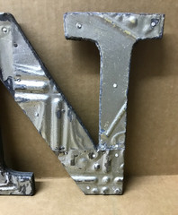Decorative Salvaged Tin Ceiling 8″ Patchwork Shabby Silver Letter N Old 200-26B