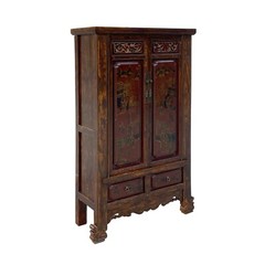 Chinese Vintage Brown Golden Scenery Armories Storage Cabinet cs6059