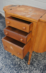 Antique Wood MARTHA WASHINGTON SEWING CABINET 3 drawer hinge lids restore READ