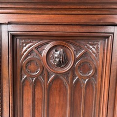 Large Antique French Gothic Revival Cabinet Highly Carved in Walnut Wood