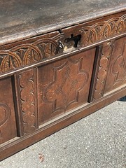 antique pilgrim period 17th c carved oak coffer primitive blanket chest