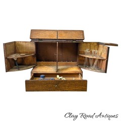 Antique Oak Apothecary Doctor travel cabinet with equipment 1890 medical