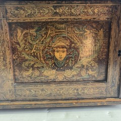 Antique Hand Stencil Corner Wall Cabinet Folk Art/Renaissance Revival 21” Tall