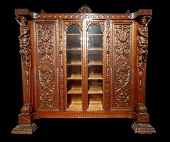 ANTIQUE FINEST MAGNIFICENT R. J. HORNER RENAISSANCE FIGURAL BOOKCASE CABINET