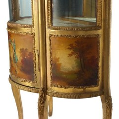 French Louis XVI Style Vernis Martin Decortated Gilt Wood & Ormolu Vitrine c1890