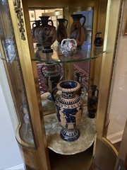 Antique French Mahogany & Ormolu Vitrine With Vernis Martin Panels c1890