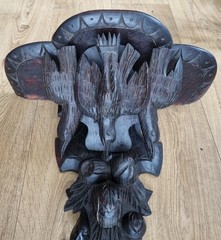 Antique French Oak Wall Shelf Bracket Carved Hanging Game Bird Gothic Revival