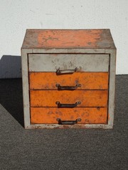 Vintage Mid Century Modern Industrial Steel Table Top File Cabinet Four Drawers