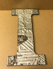 Decorative Salvaged Tin Ceiling 16″ Patchwork Shabby Silver Letter I Old 227-26B