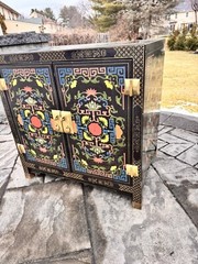 Vintage Chinoiserie Hand-Painted Lacquered Cabinet H25xW25xD18”