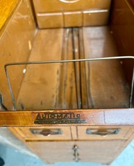 Rare Antique File Cabinet Tilt Open Top Index Card drawers Paneled Sides Casters