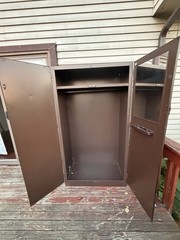 Antique Brown Freestanding Cabinet 48x20x72 2 Hinged Raised Panel Doors Shelf