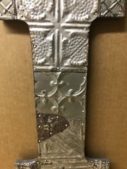 Decorative Salvaged Tin Ceiling 16″ Patchwork Shabby Silver Letter I Old 227-26B