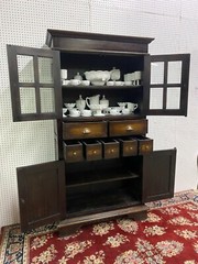 Antique Style Country French Bevel Glass Solid Wood Bookcase Kitchen Cabinet