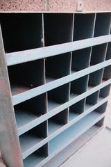 vintage lockable industrial pigeon hole storage cabinet. Rare with Lockable door