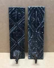 VTG Set 2 Decorative Tin Ceiling Metal Single Hook Wall Rack Plaque Old 406-26B