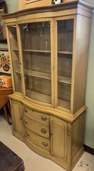 1950s Blonde Mahogany Finish Serpentine Bow Front Hutch China Cabinet