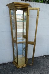 Hollywood Regency Tall Narrow Antique Gold Display Shelf Cabinet 6066