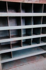 vintage lockable industrial pigeon hole storage cabinet. Rare with Lockable door