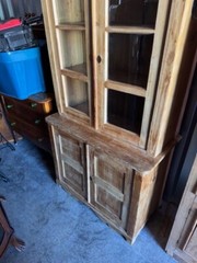 Farmhouse Irish Pine Hutch Cupboard 2 Pieces, Top 2 Doors 6-Glass Window Panes,