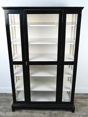 Vintage Glass Front Black Painted Vitrine Display Cabinet