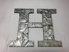 Decorative Salvaged Tin Ceiling 16″ Patchwork Silver Metal Letter H Old 1627-23B