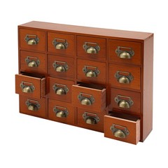 16 Drawers Tabletop Library Card Catalog Cabinet Vintage Apothecary Storage Box