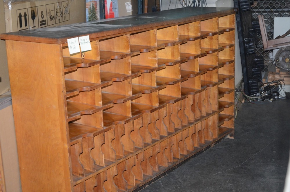 Vintage Antique Oak Apothecary Mail Station Storage Cabinet 78X18.5X44″