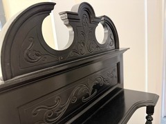 Victorian-Style Black Antique Cabinet with Beveled Mirrors